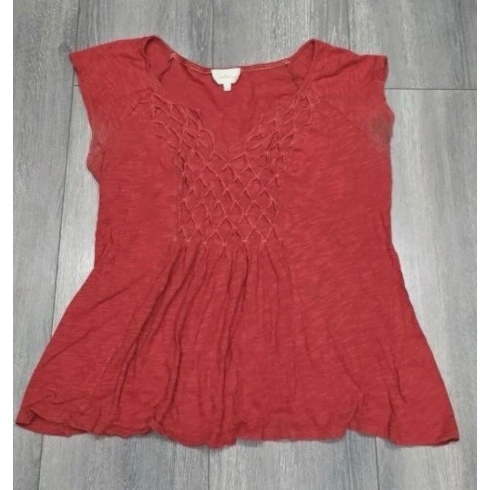 Deletta Women's Rust Red Crochet Front Peplum Top | Size Medium | 100% Cotton